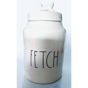 Rae Dunn Ceramic Fetch Dog Pet‎ Treat Snack Canister Bone Lid